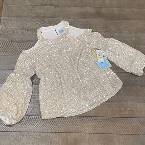 CeCe Champagne Sequin Cold-Shoulder Top